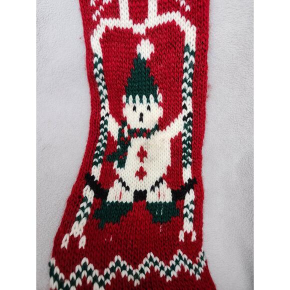 Vintage Long Crochet Christmas Stocking Red Green Snowman Taiwan Tassle - Picture 4 of 11